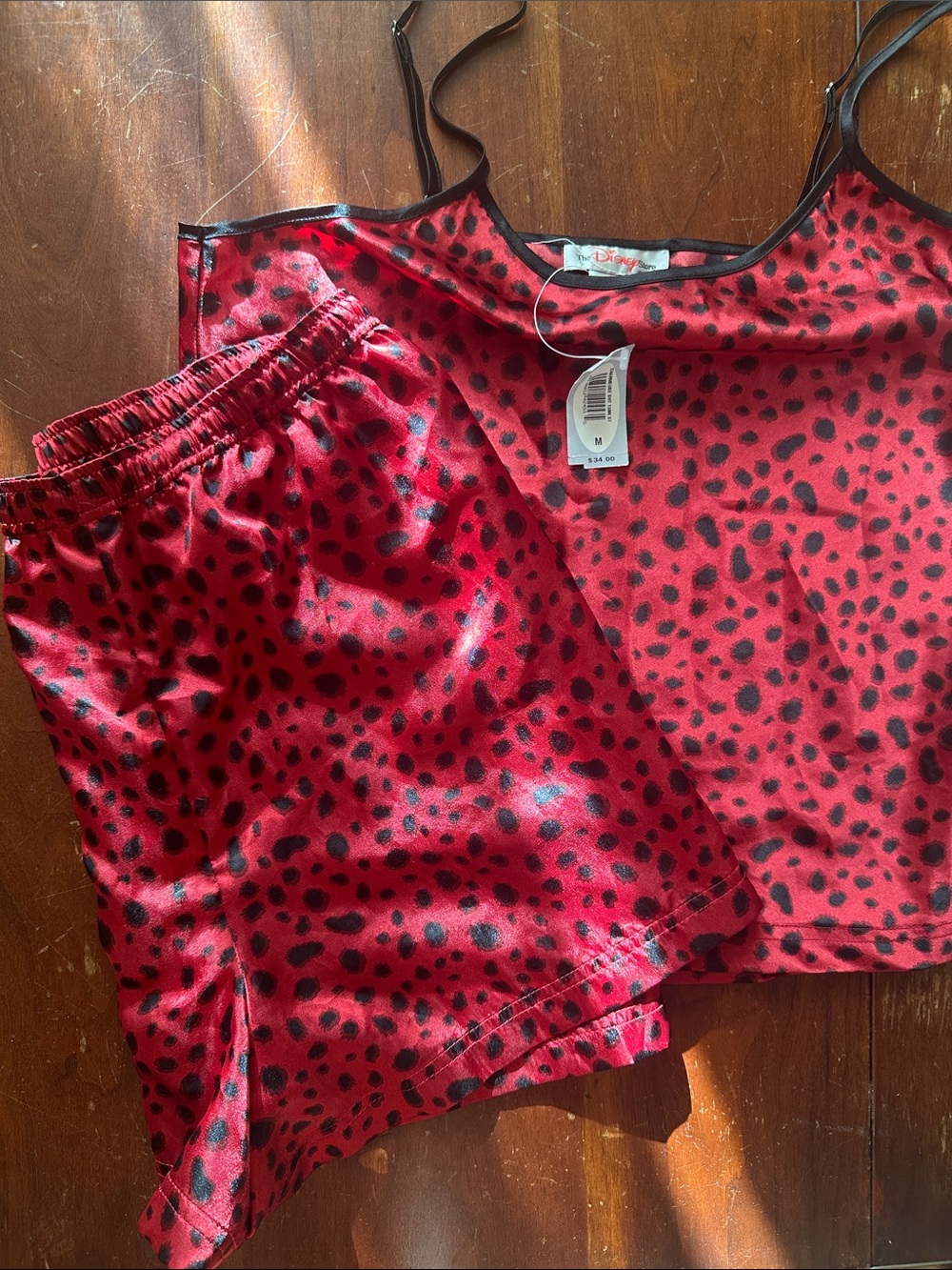 Disney Red & Black Leopard Satin Cami and Shorts Sleep Set